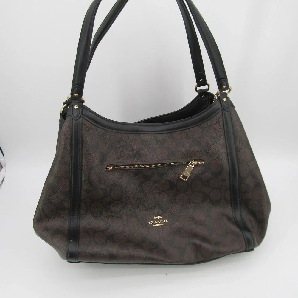 Coach Kristy Shoulder Bag Brown Black Signature Canvas Leather B2291-C6232 Hobo